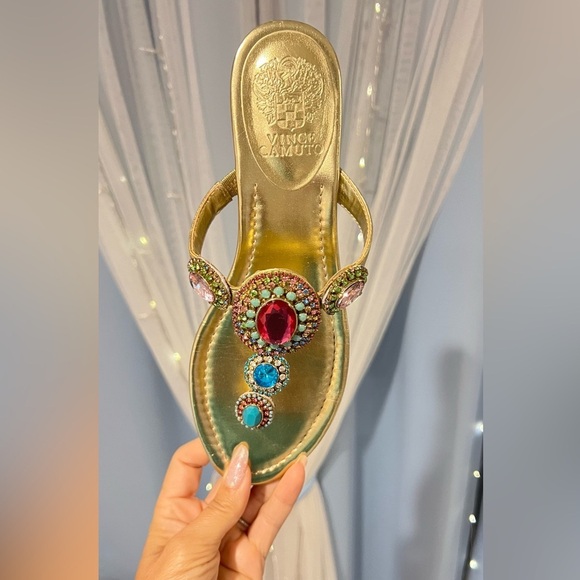 💎 VINCE CAMUTO Jeweled Demi Wedge Sandals - size 38 NWOT 💎 - Picture 4 of 11